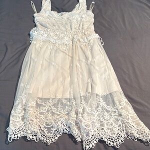 Marineblu Lace-Embellished Cream Midi Dress